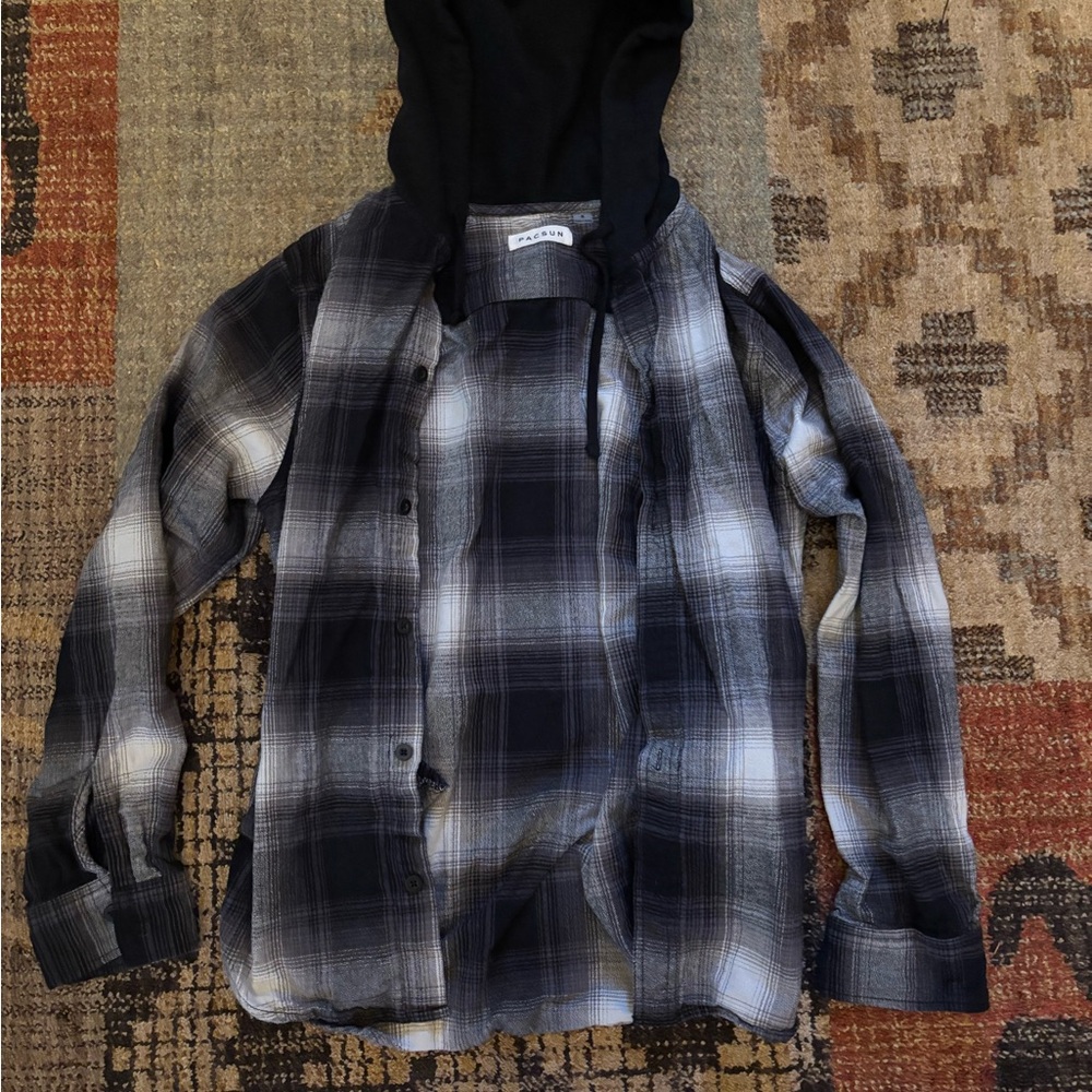 PacSun Black and Gray hooded flannel